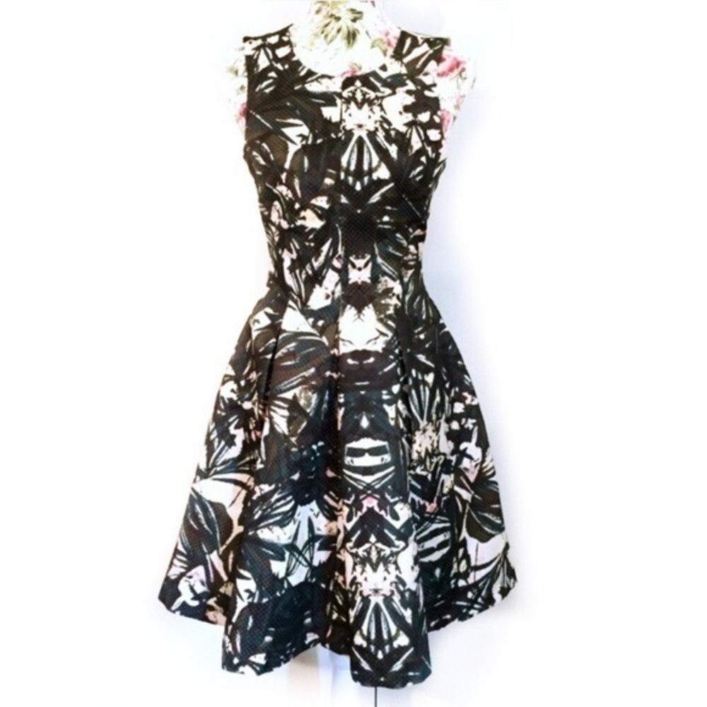 H&M Tropical Palm Leaf Print Cocktail Skater Dress
